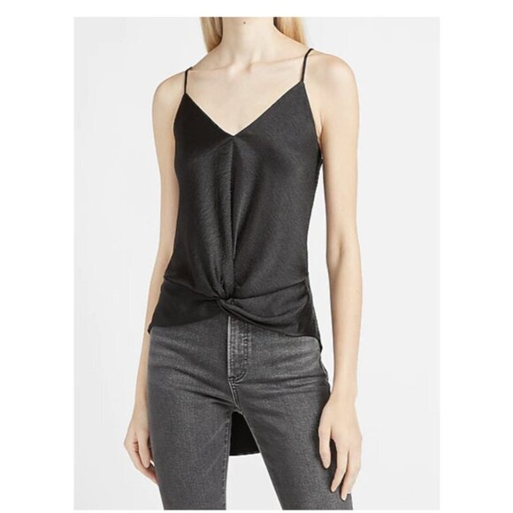 Express New Camisole Size Small Black Satin Twist Front Hi Low Cami NWT - Picture 1 of 9